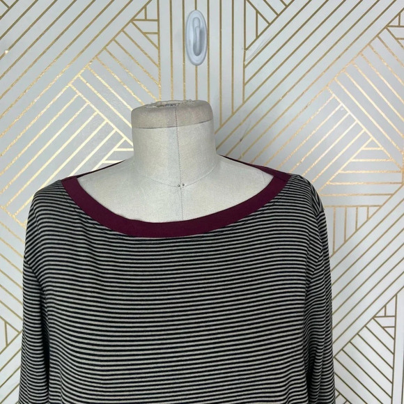 Alembika Tunic Top Blouse 3/4 Sleeve Striped Pullover Black Tan Size 2 US 8‎ 10 - Picture 2 of 12